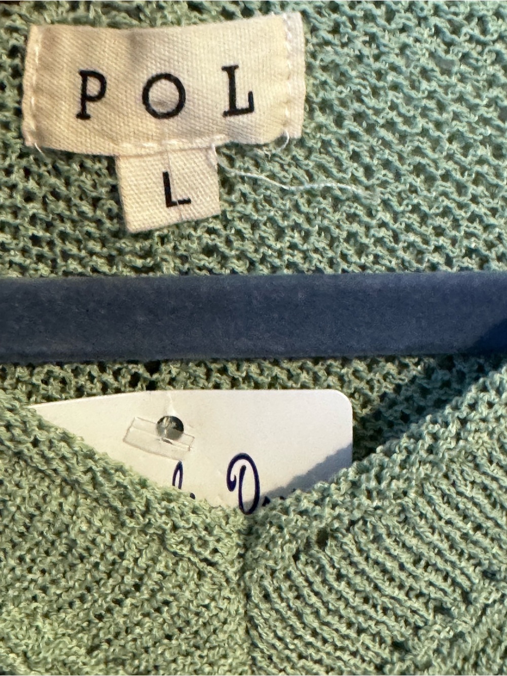 POL Sage Green Daisy Flower Open Knit Crochet Hooded Sweater Size Large - Picture 3 of 11